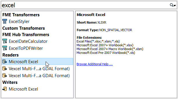 Searching for "excel" using Quick Add